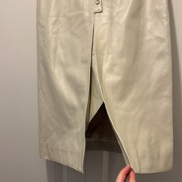 Blue Deep White Genuine Leather Pencil Skirt with Front Slit, NWT - Picture 3 of 16